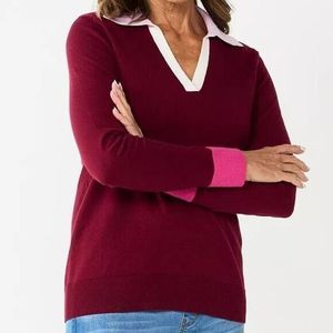 Croft & Barrow® Women Petite  Long Sleeve Polo Sweater Size XSP Red V-Neck